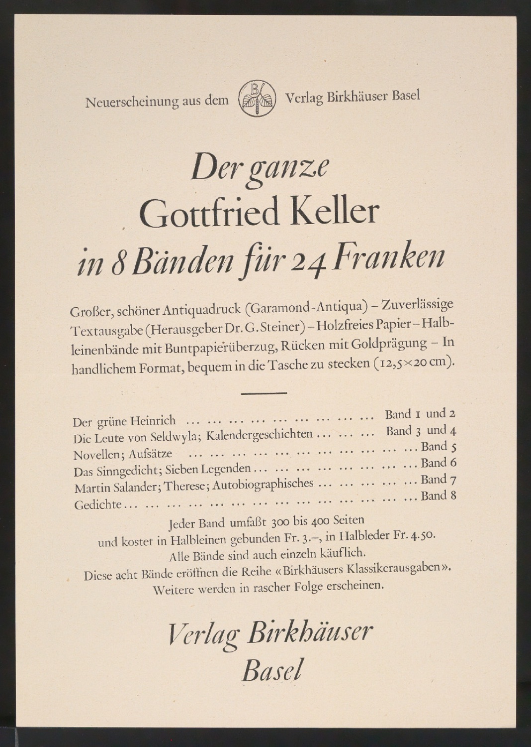 Konvolut Probedrucke von Bestellscheinen und Werbebeilagen für Birkhäuser — Blatt 9
