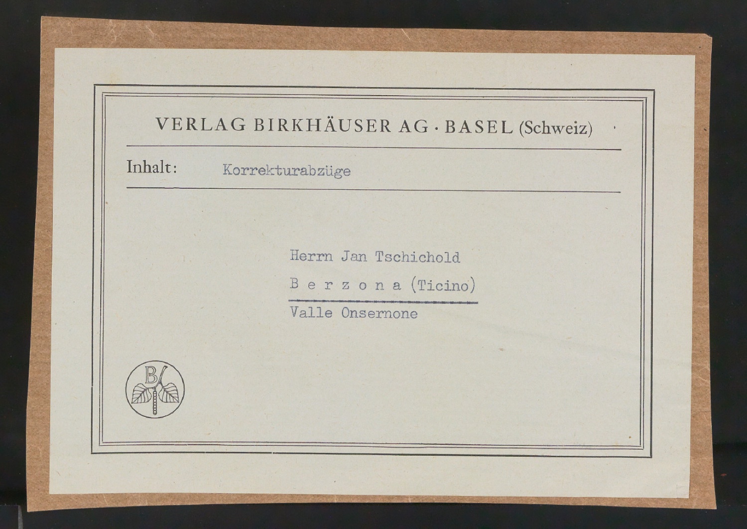 Konvolut Geschäftsdrucksachen für Birkhäuser — Blatt 3