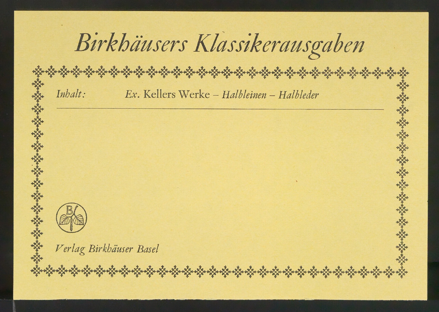 Konvolut Geschäftsdrucksachen für Birkhäuser — Blatt 21