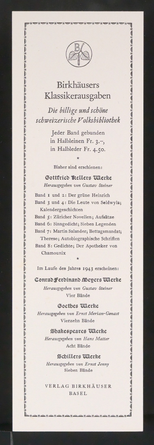Konvolut Werbebeilagen für Birkhäuser — Blatt 1