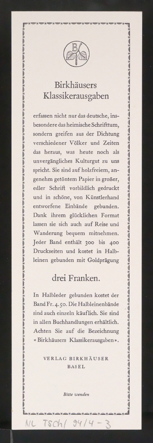Konvolut Werbebeilagen für Birkhäuser — Blatt 2