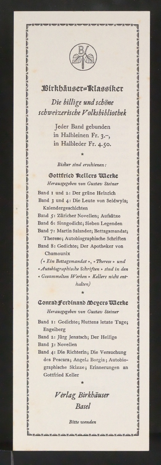 Konvolut Werbebeilagen für Birkhäuser — Blatt 3