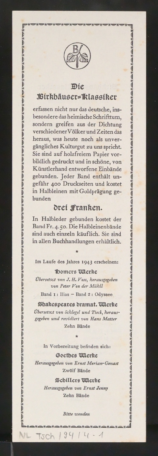 Konvolut Werbebeilagen für Birkhäuser — Blatt 4