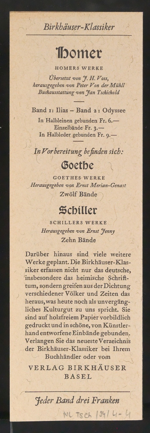 Konvolut Werbebeilagen für Birkhäuser — Blatt 7