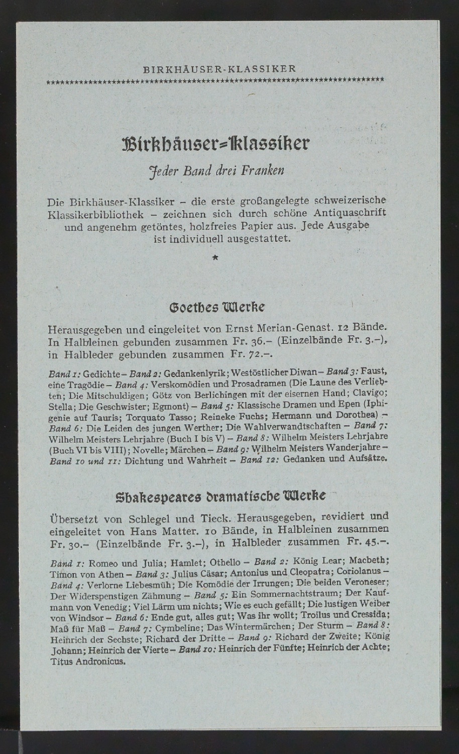 Konvolut Werbebeilagen für Birkhäuser — Blatt 8