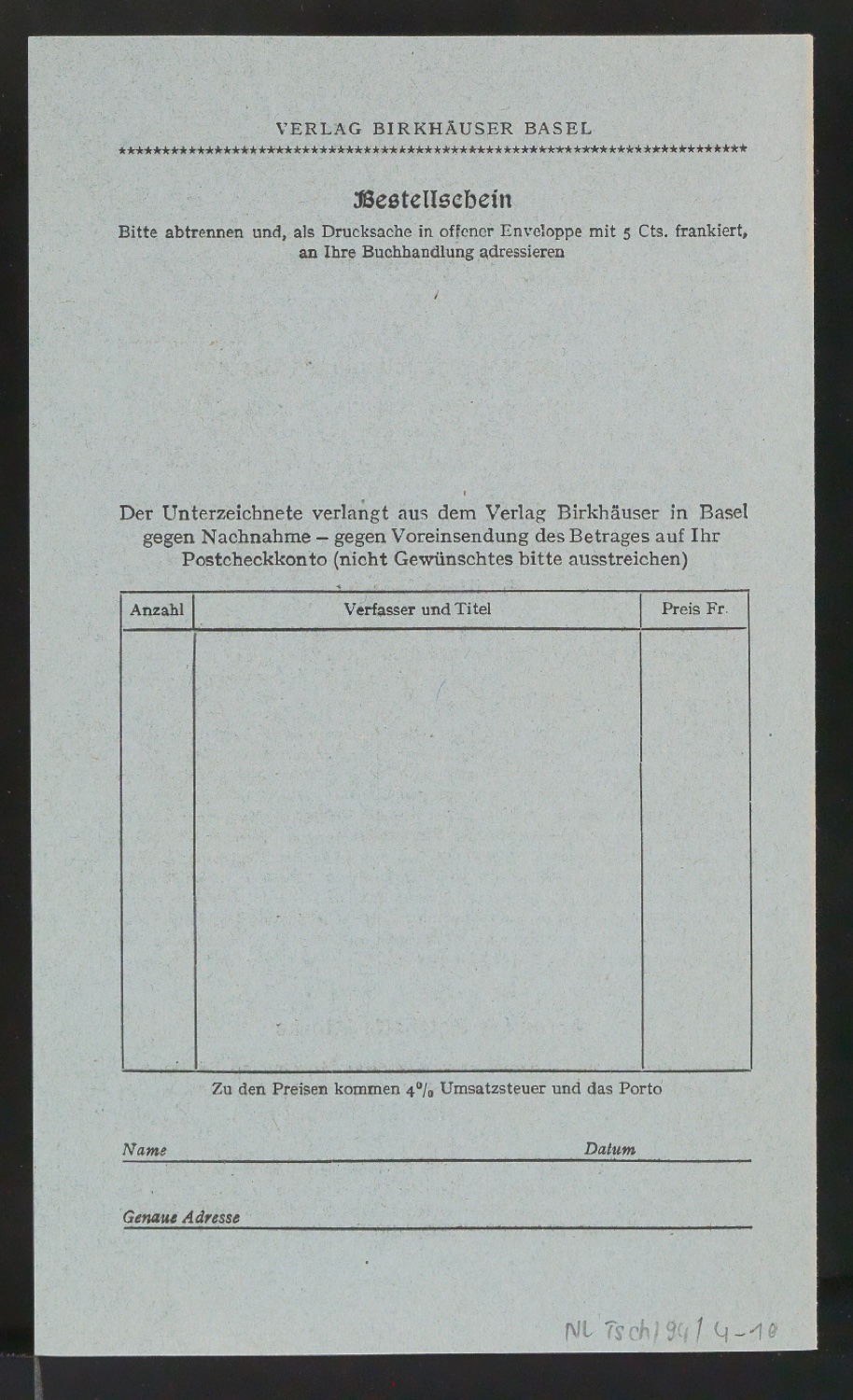 Konvolut Werbebeilagen für Birkhäuser — Blatt 10