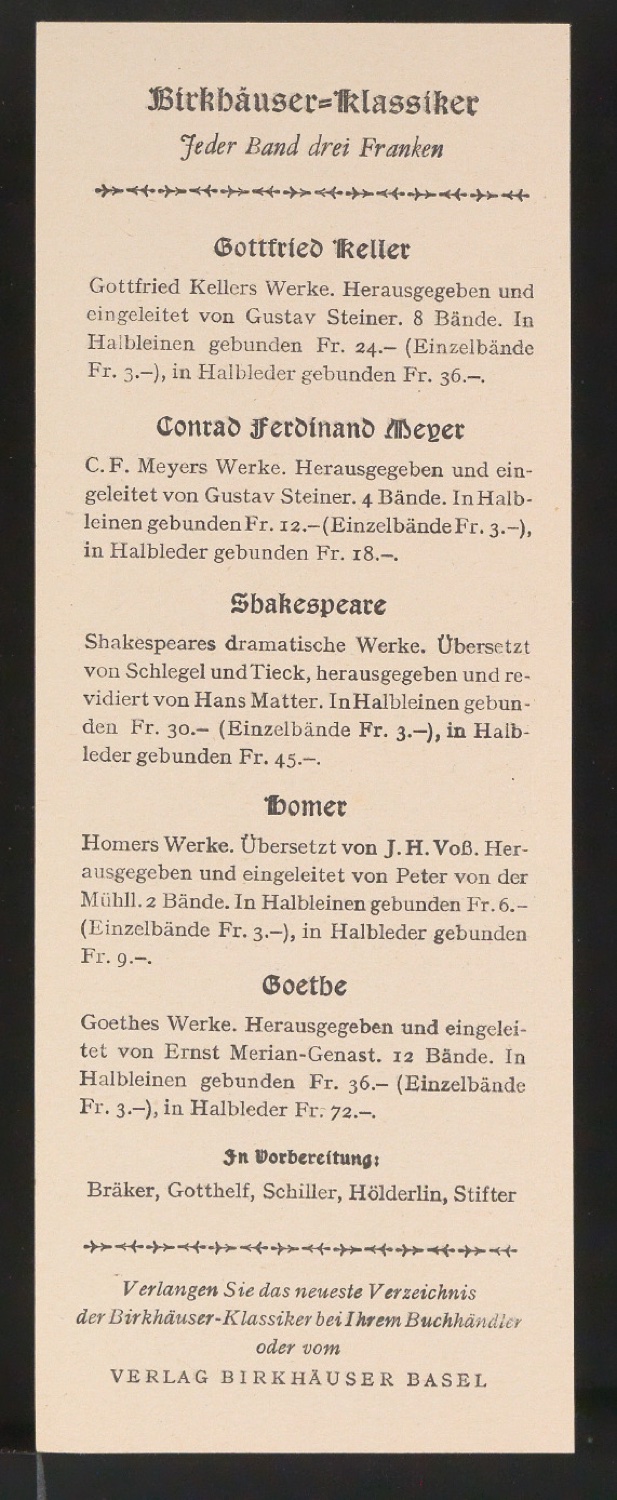 Konvolut Werbebeilagen für Birkhäuser — Blatt 11
