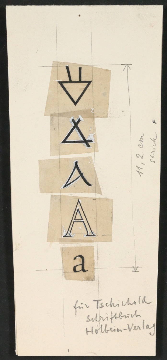 Notizen für Text und Entwurf für Schutzumschlag von Geschichte der Schrift in Bildern, 1. Auflage — Blatt 1