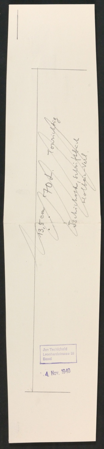 Notizen für Text und Entwurf für Schutzumschlag von Geschichte der Schrift in Bildern, 1. Auflage — Blatt 2