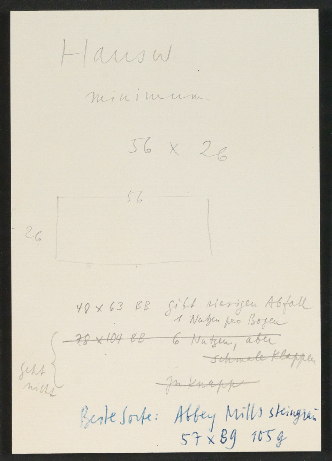 Notizen für Text und Entwurf für Schutzumschlag von Geschichte der Schrift in Bildern, 1. Auflage — Blatt 8