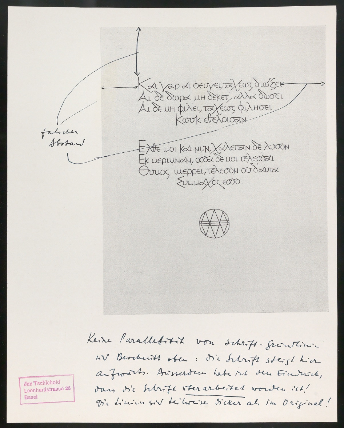 Montierte Entwürfe und korrigierte Seiten für Text und Schutzumschlag von Geschichte der Schrift in Bildern, 2. Auflage — Blatt 15