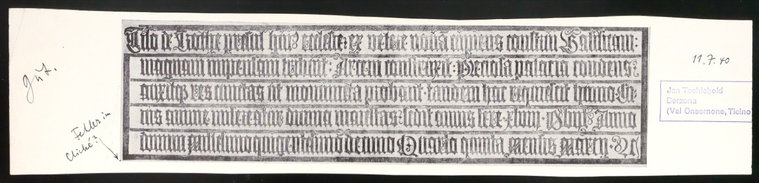 Montierte Entwürfe und korrigierte Seiten für Text und Schutzumschlag von Geschichte der Schrift in Bildern, 2. Auflage — Blatt 19