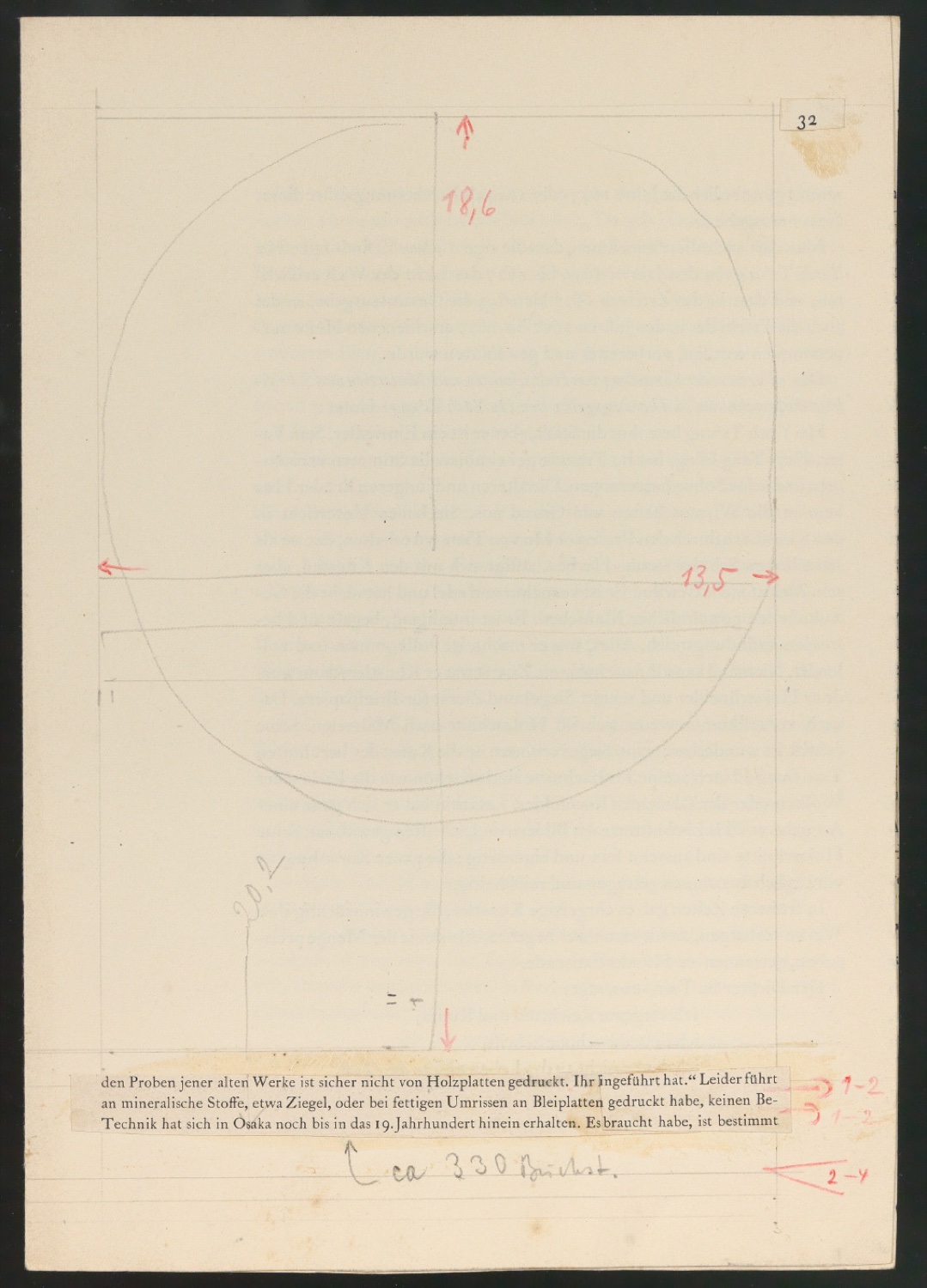 Montierte Entwürfe und korrigierte Seiten für Text und Schutzumschlag von Geschichte der Schrift in Bildern, 2. Auflage — Blatt 30