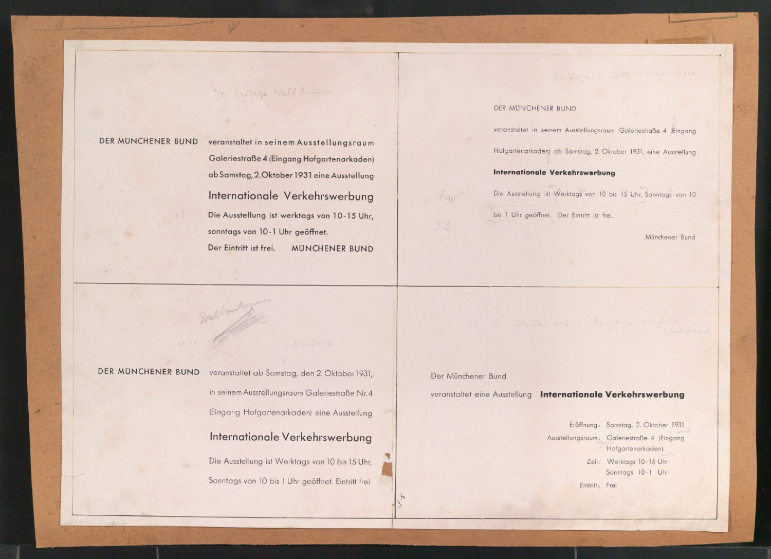 Entwürfe und Probedrucke für die Beilage zum Artikel Von schlechter und guter Typographie — Blatt 3