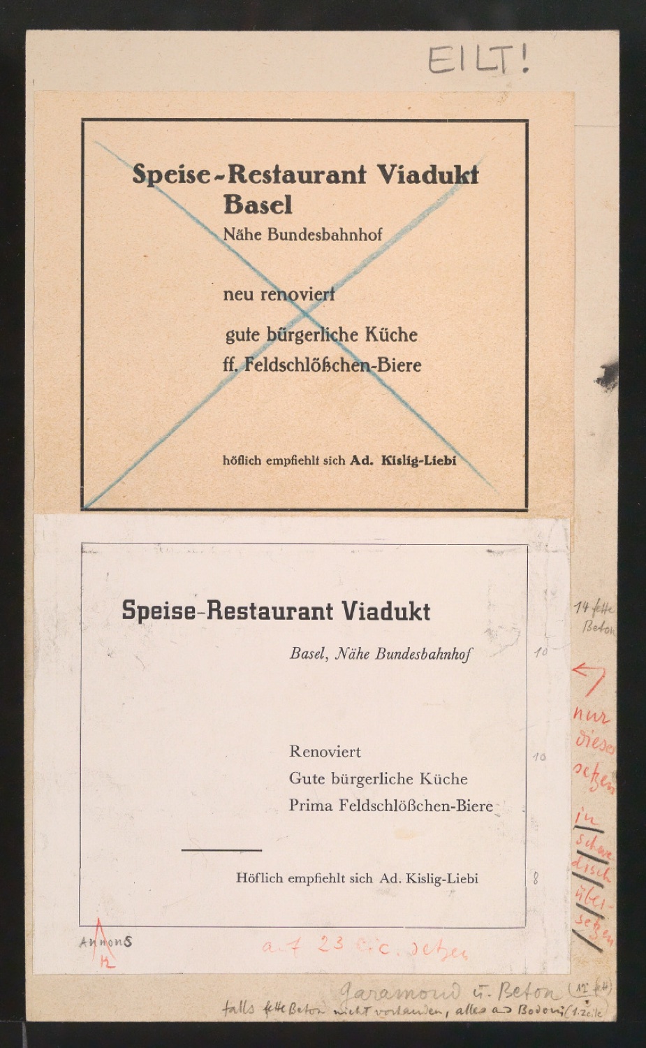 Entwürfe und Probedrucke für die Beilage zum Artikel Von schlechter und guter Typographie — Blatt 15
