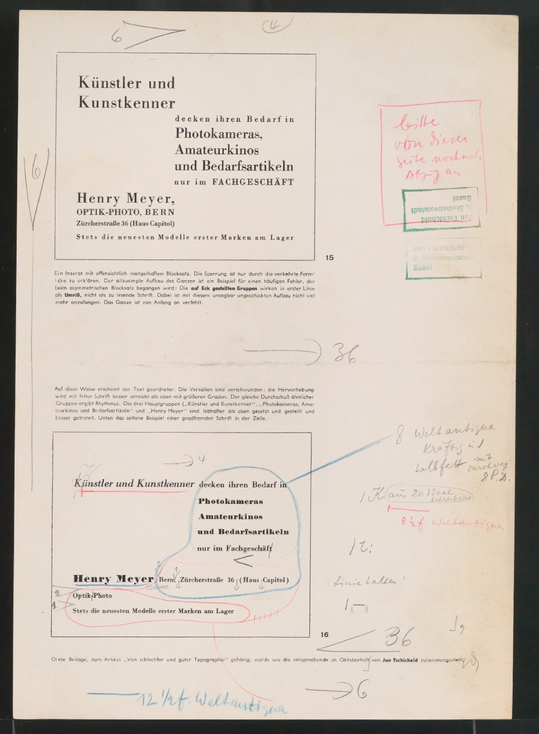 Entwürfe und Probedrucke für die Beilage zum Artikel Von schlechter und guter Typographie — Blatt 23
