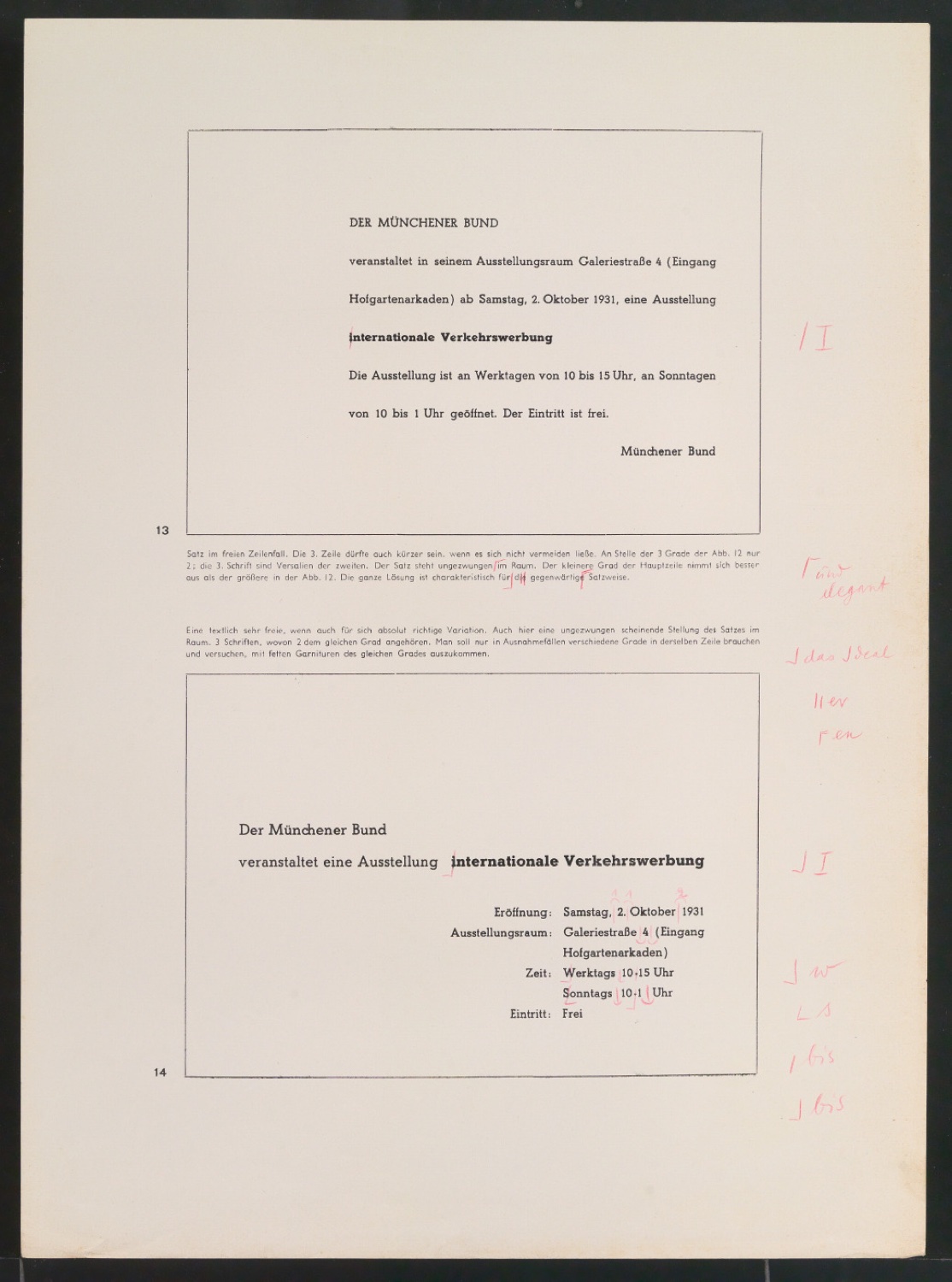 Entwürfe und Probedrucke für die Beilage zum Artikel Von schlechter und guter Typographie — Blatt 25