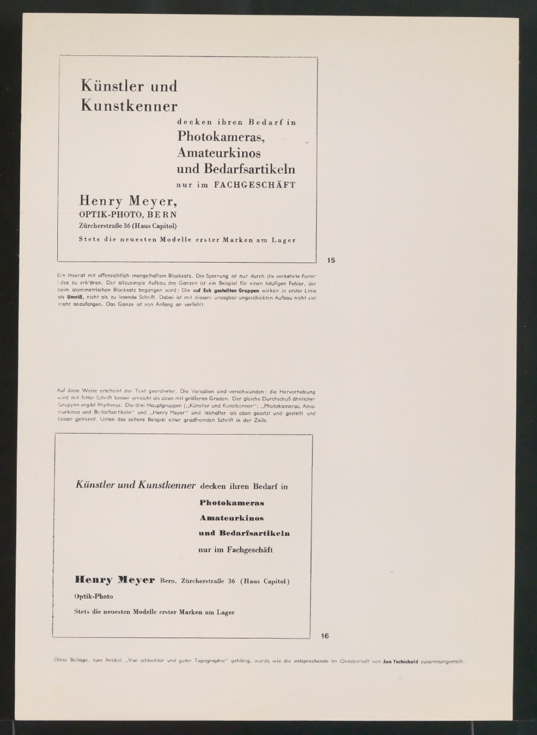 Entwürfe und Probedrucke für die Beilage zum Artikel Von schlechter und guter Typographie — Blatt 29