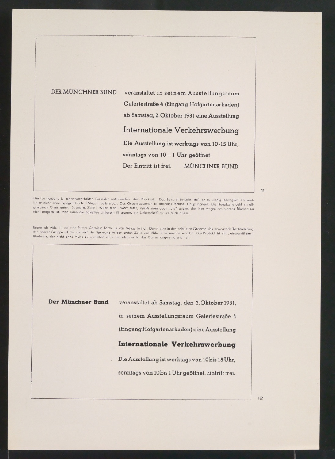 Entwürfe und Probedrucke für die Beilage zum Artikel Von schlechter und guter Typographie — Blatt 31