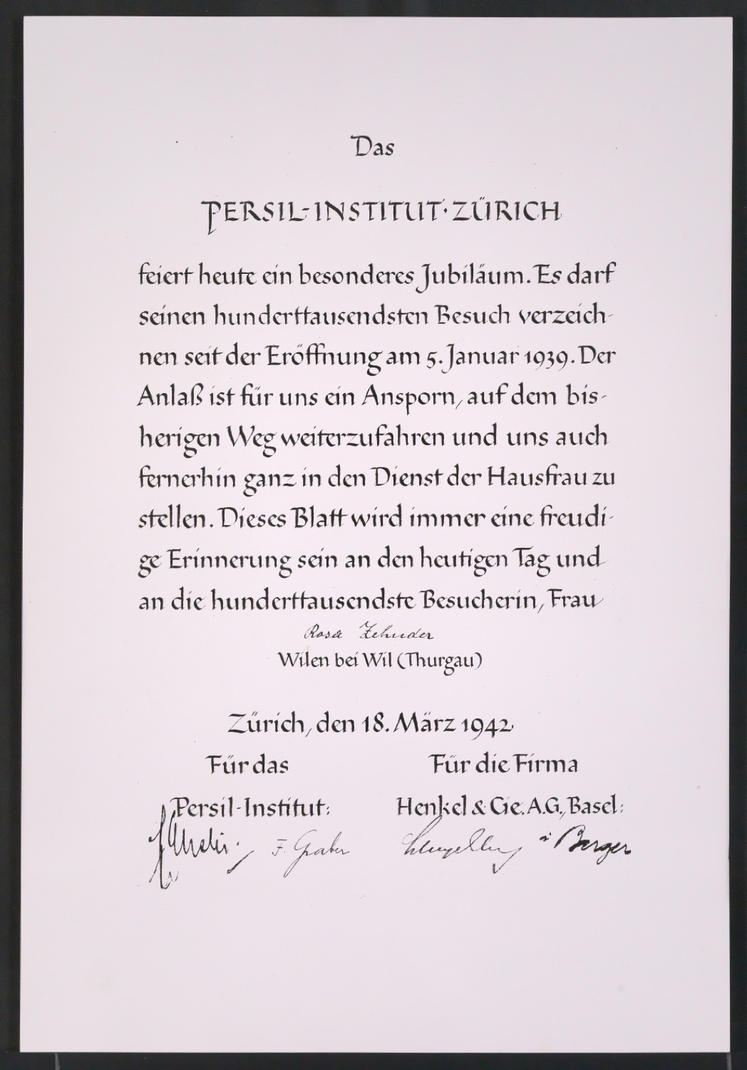 Entwürfe und Reprographie von Urkunden und Gedenkblättern für verschiedene Personen — Blatt 10