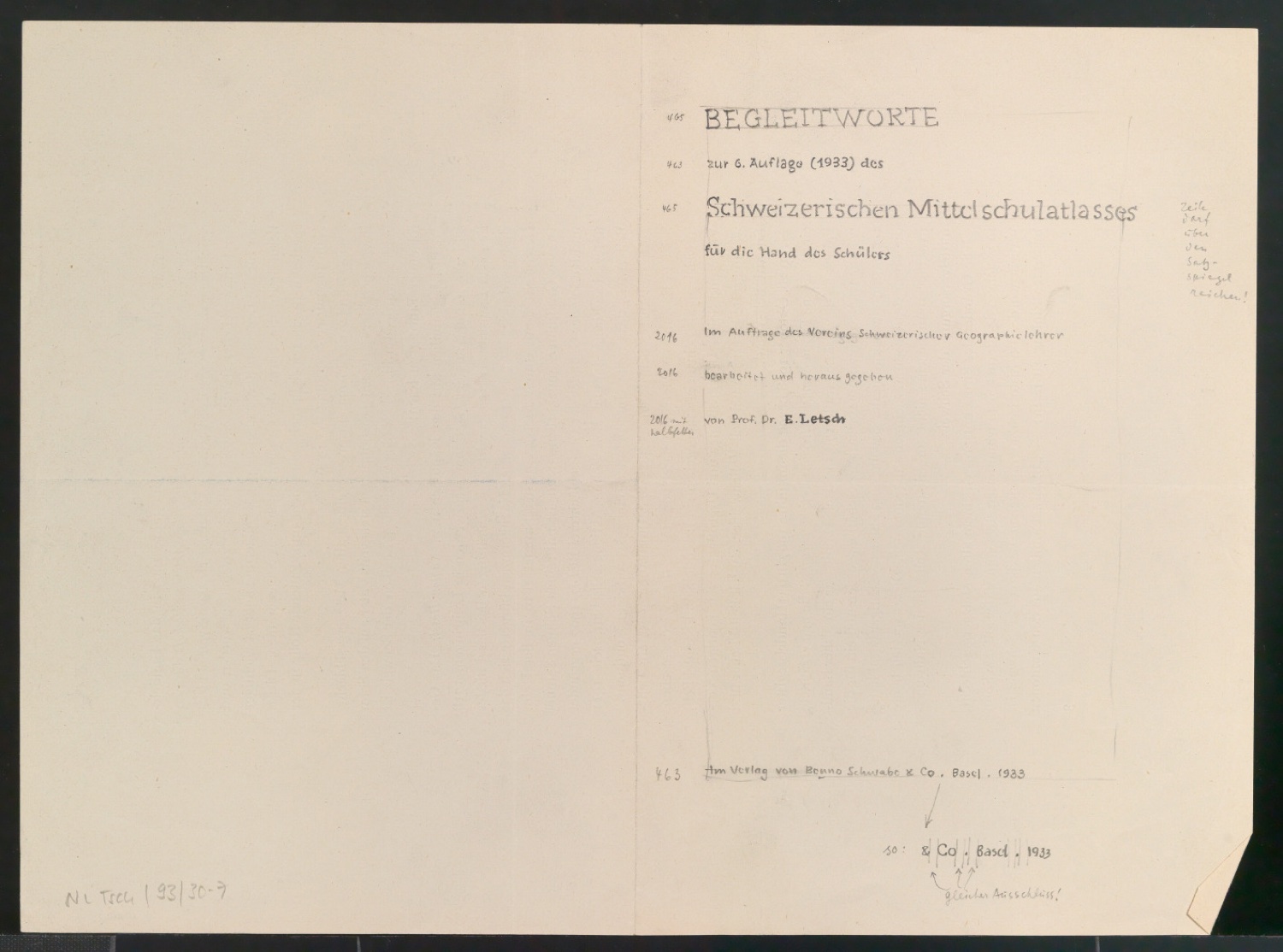 Entwurfszeichnungen von Titelblättern für Benno Schwabe & Co und Entwurfszeichnung für Plakat Kunstmuseum Bern — Blatt 13