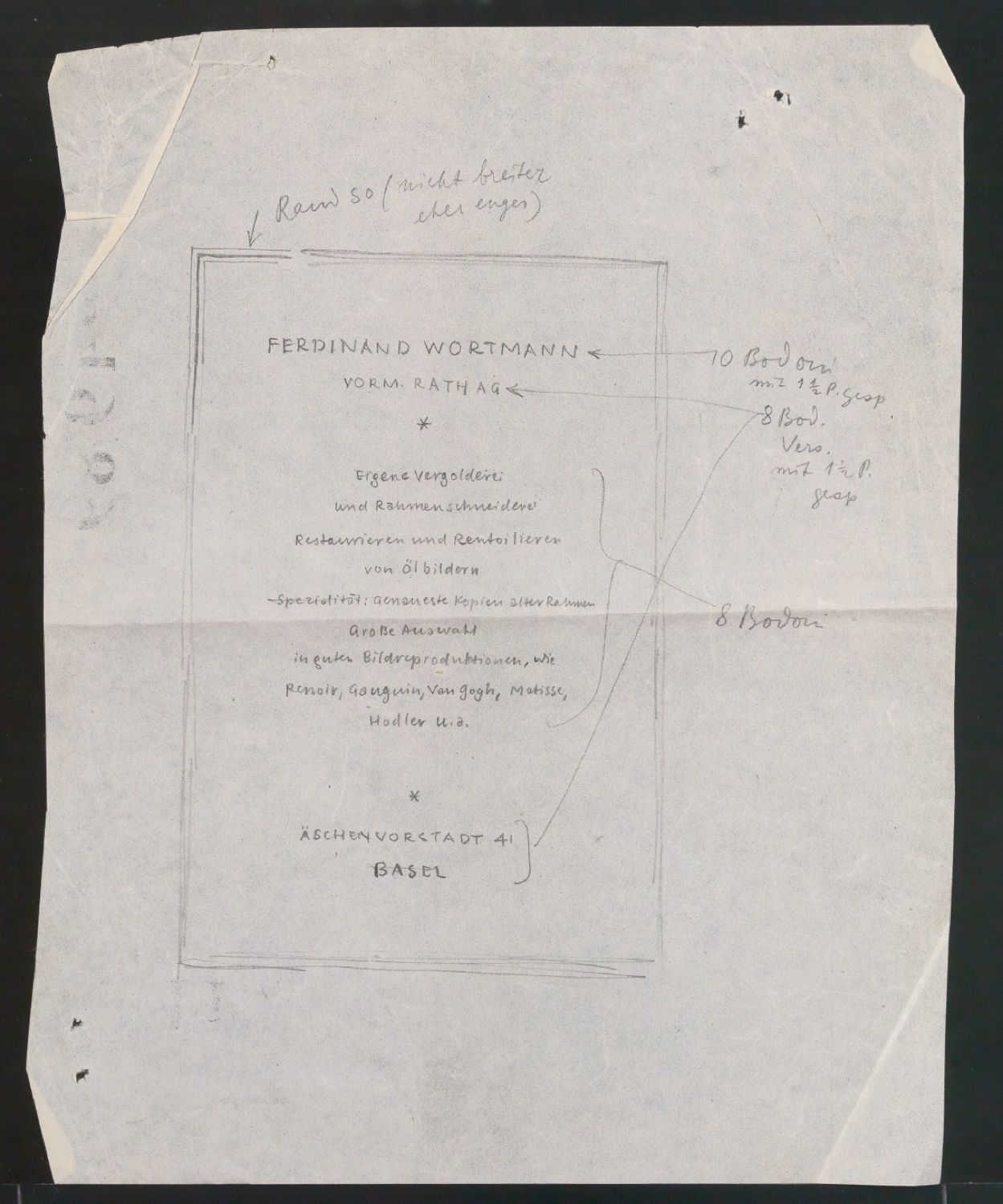 Entwurfszeichnungen von Titelblättern für Benno Schwabe & Co und Entwurfszeichnung für Plakat Kunstmuseum Bern — Blatt 19