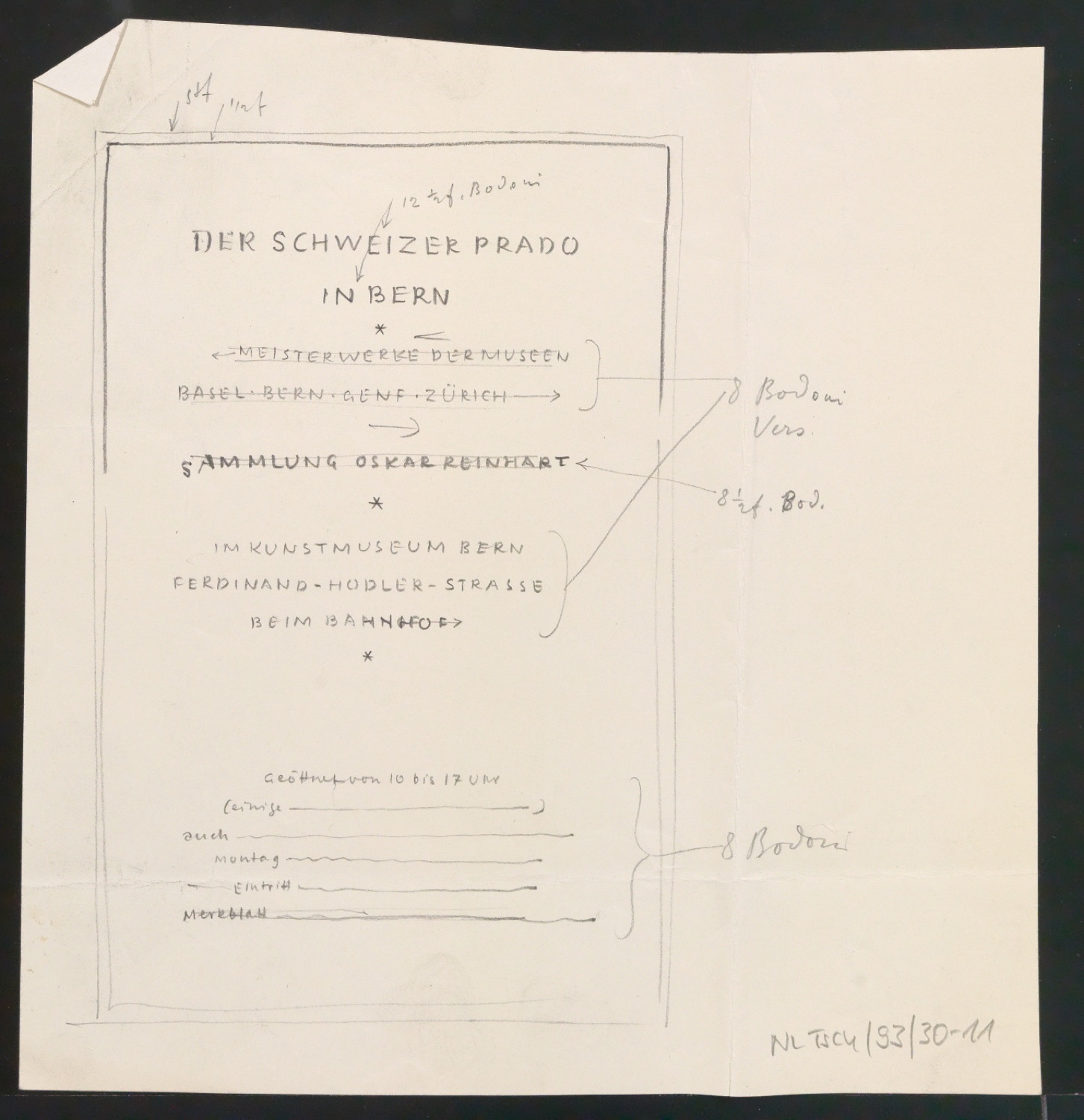 Entwurfszeichnungen von Titelblättern für Benno Schwabe & Co und Entwurfszeichnung für Plakat Kunstmuseum Bern — Blatt 21