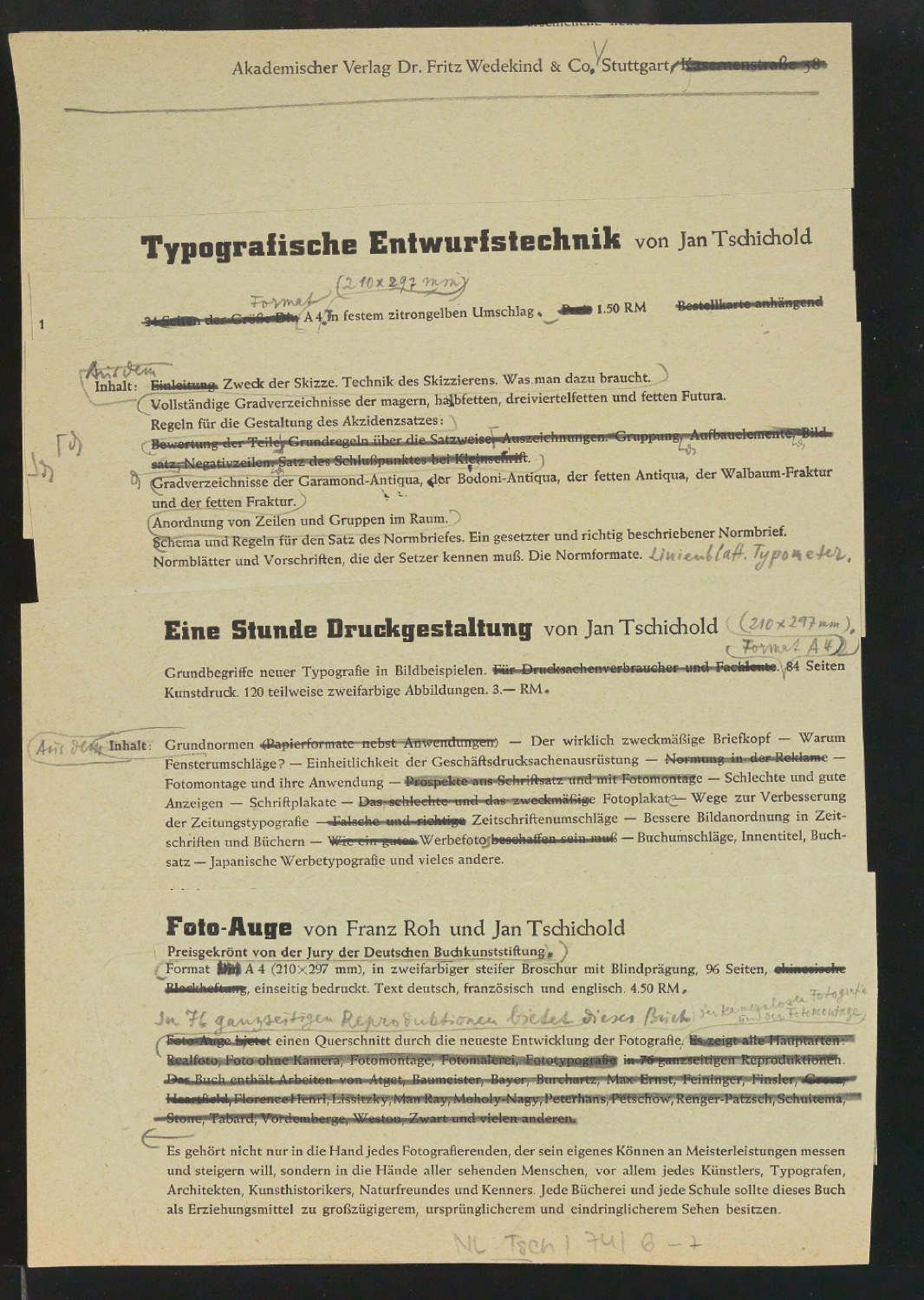 Entwurf für Bestellschein zu Typografische Entwurfstechnik und Probedruck zu Schutzumschlag für Typographische Gestaltung — Blatt 8