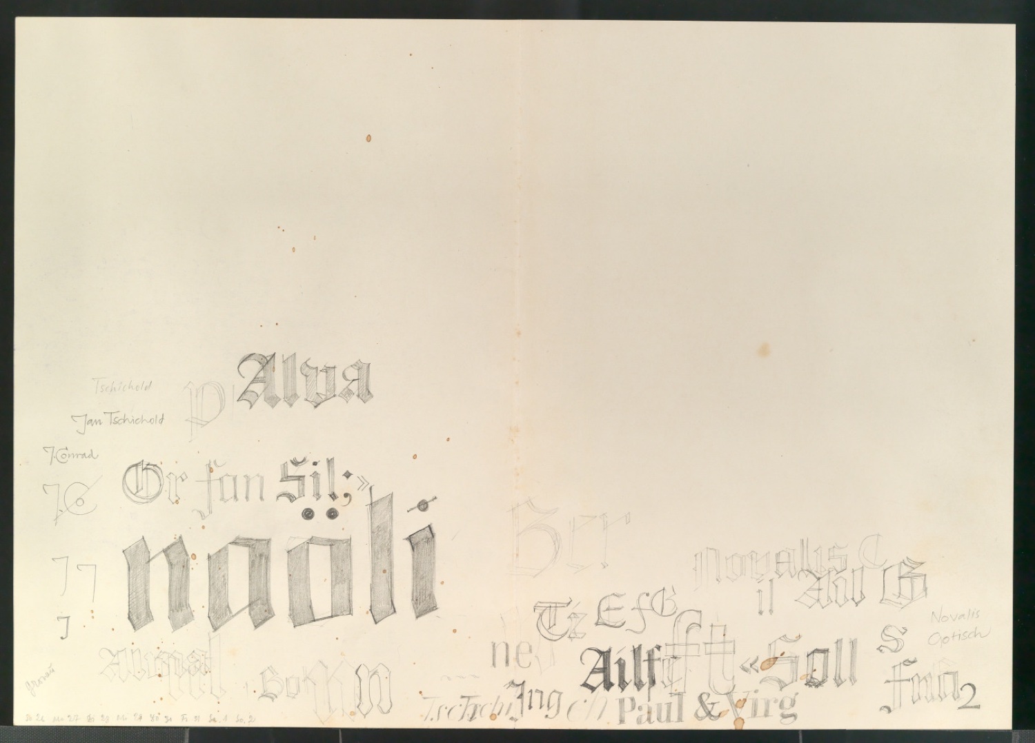 Skizzen, Klischeevorlagen und Probedrucke Gotischer Schriften — Blatt 2