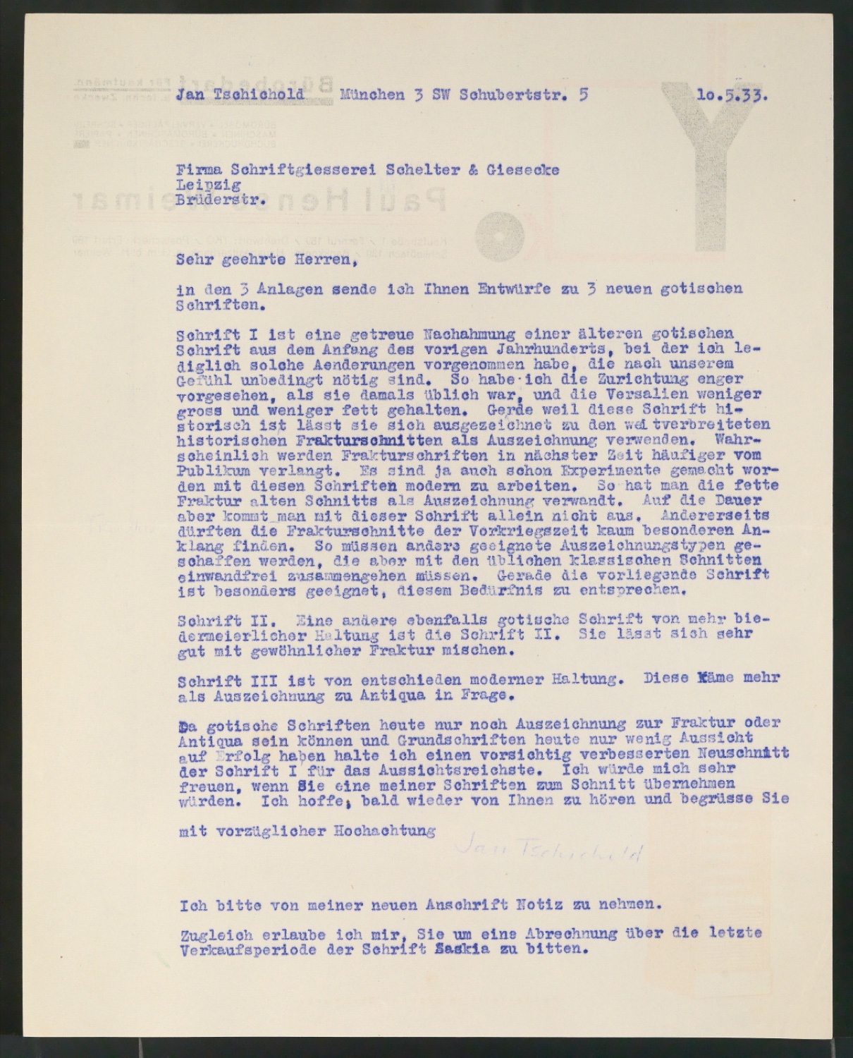 Skizzen, Klischeevorlagen und Probedrucke Gotischer Schriften — Blatt 3