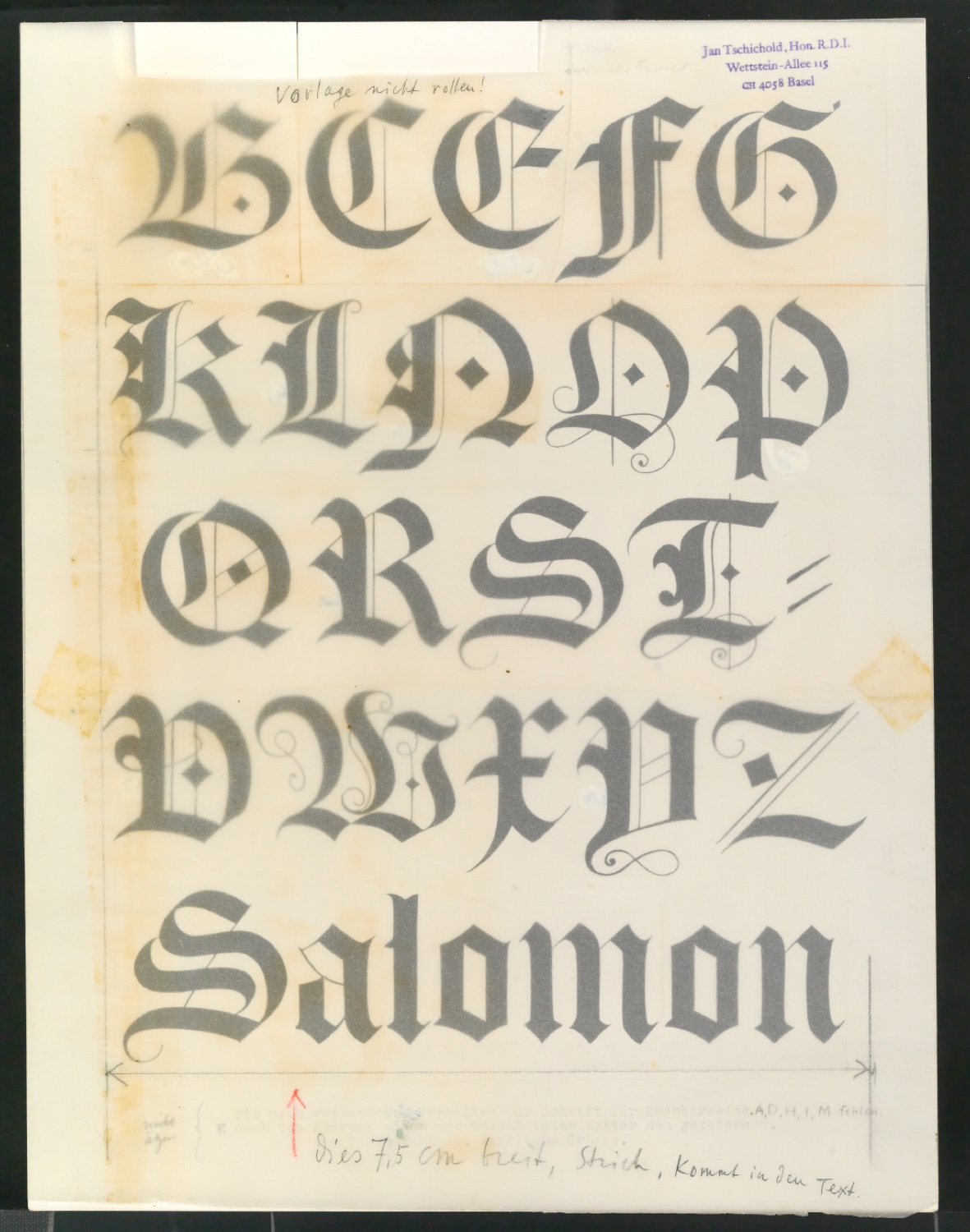 Skizzen, Klischeevorlagen und Probedrucke Gotischer Schriften — Blatt 19