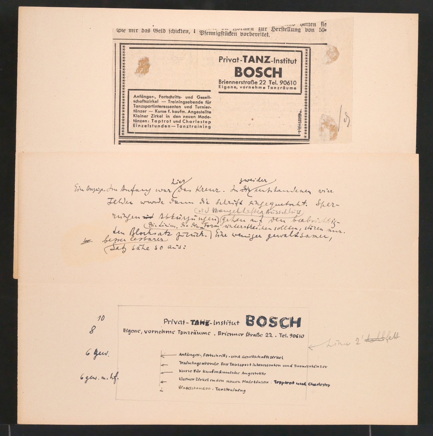 Blattsammlung eigener Notizen und Gebrauchsgrafik für Illustrationen für Typographische Gestaltung — Blatt 49