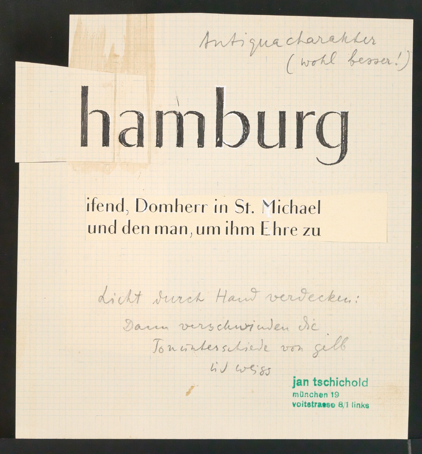 Entwurfszeichnungen von Schriften mit Mediävalcharakter und Antiquacharakter und Brief an Jan Tschichold vom 30.07.1931 — Blatt 3