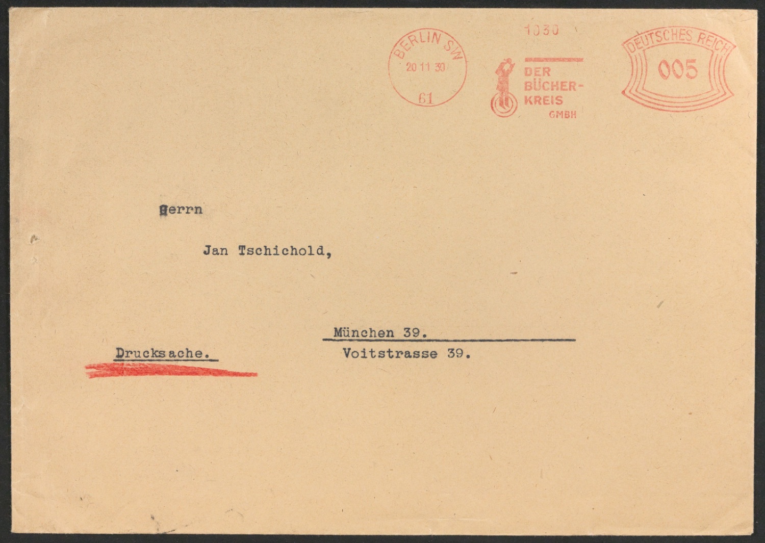 Sammlung von Briefumschlägen und Briefköpfen der Buchgemeinschaft Der Bücherkreis — Blatt 1