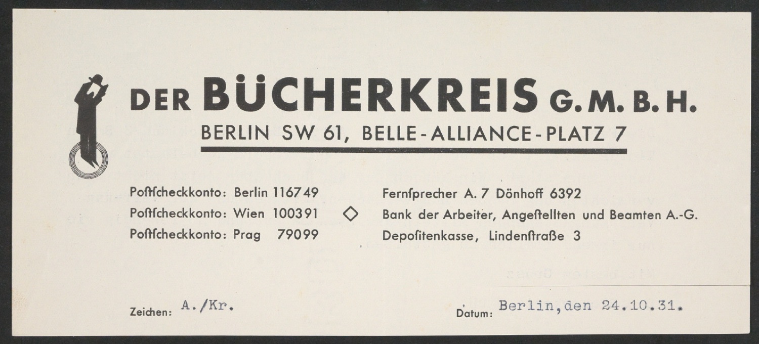 Sammlung von Briefumschlägen und Briefköpfen der Buchgemeinschaft Der Bücherkreis — Blatt 9