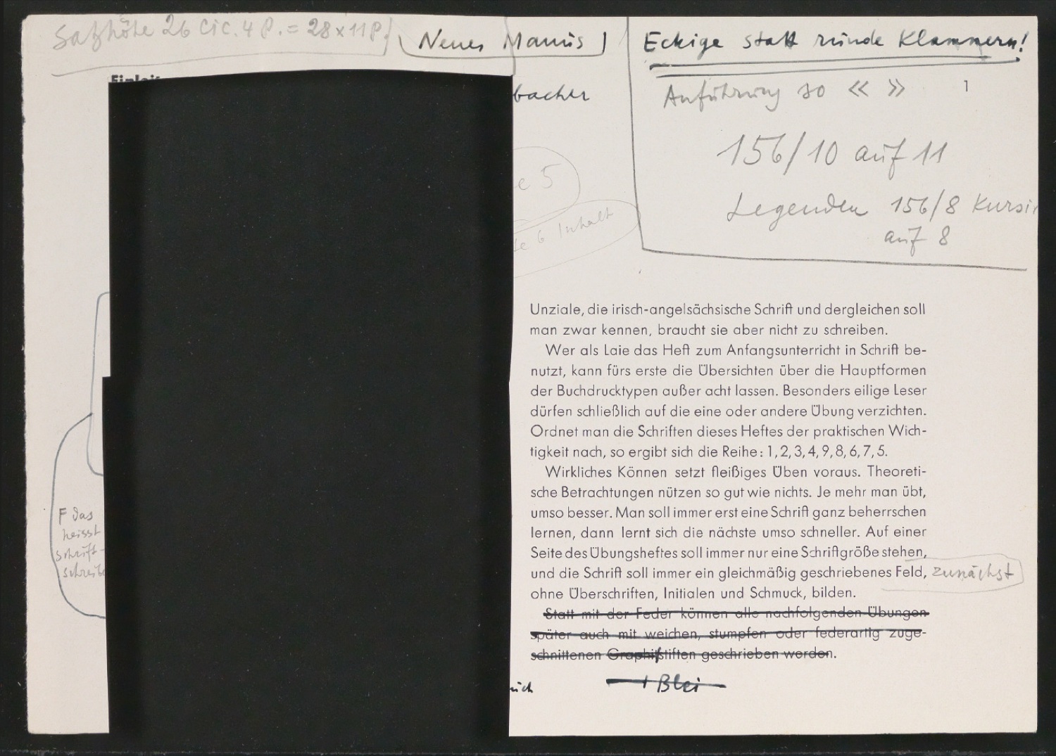Mappe mit Probedrucken und Entwürfen für Schriftschreiben für Setzer — Blatt 9