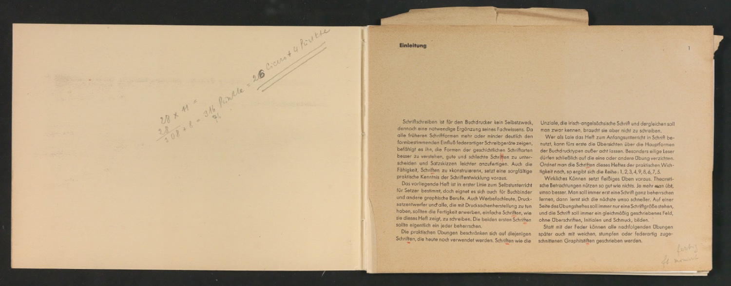 Mappe mit Probedrucken und Entwürfen für Schriftschreiben für Setzer — Blatt 20