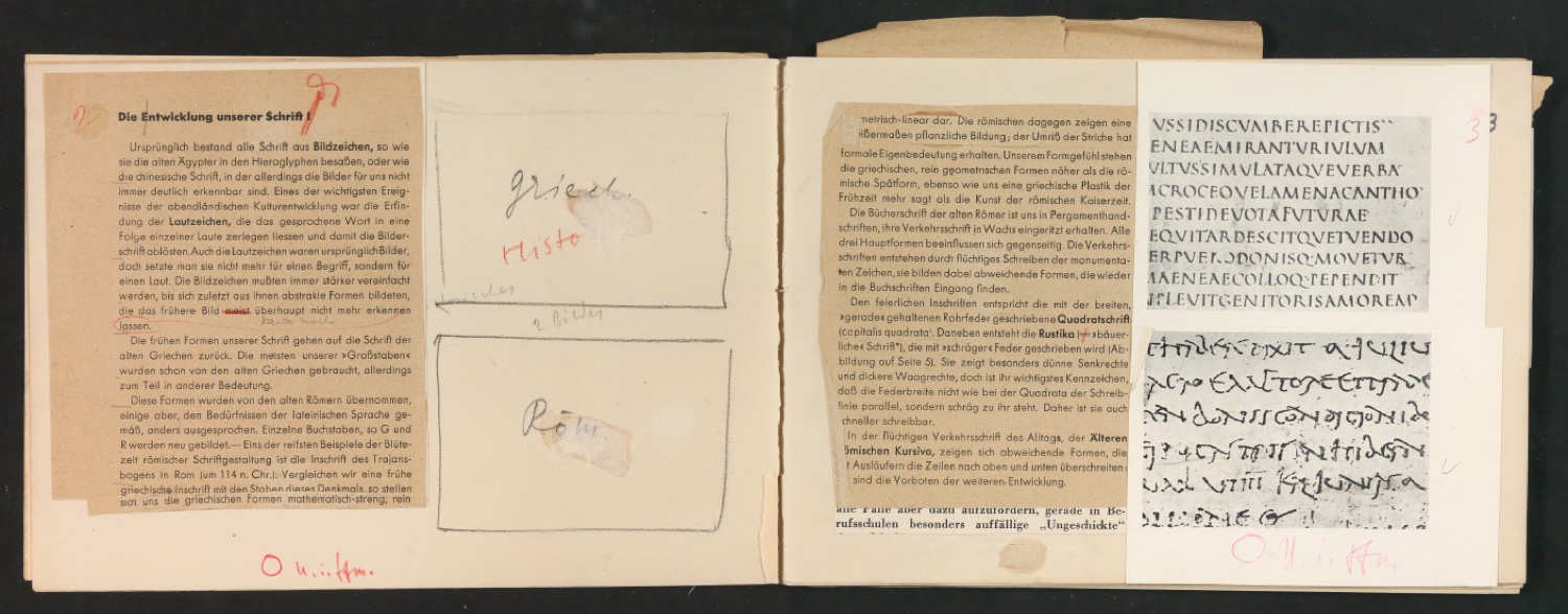 Mappe mit Probedrucken und Entwürfen für Schriftschreiben für Setzer — Blatt 21