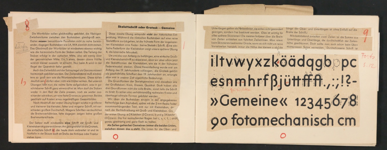 Mappe mit Probedrucken und Entwürfen für Schriftschreiben für Setzer — Blatt 23