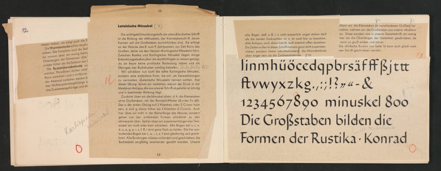 Mappe mit Probedrucken und Entwürfen für Schriftschreiben für Setzer — Blatt 26
