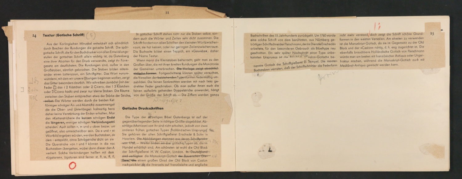 Mappe mit Probedrucken und Entwürfen für Schriftschreiben für Setzer — Blatt 27