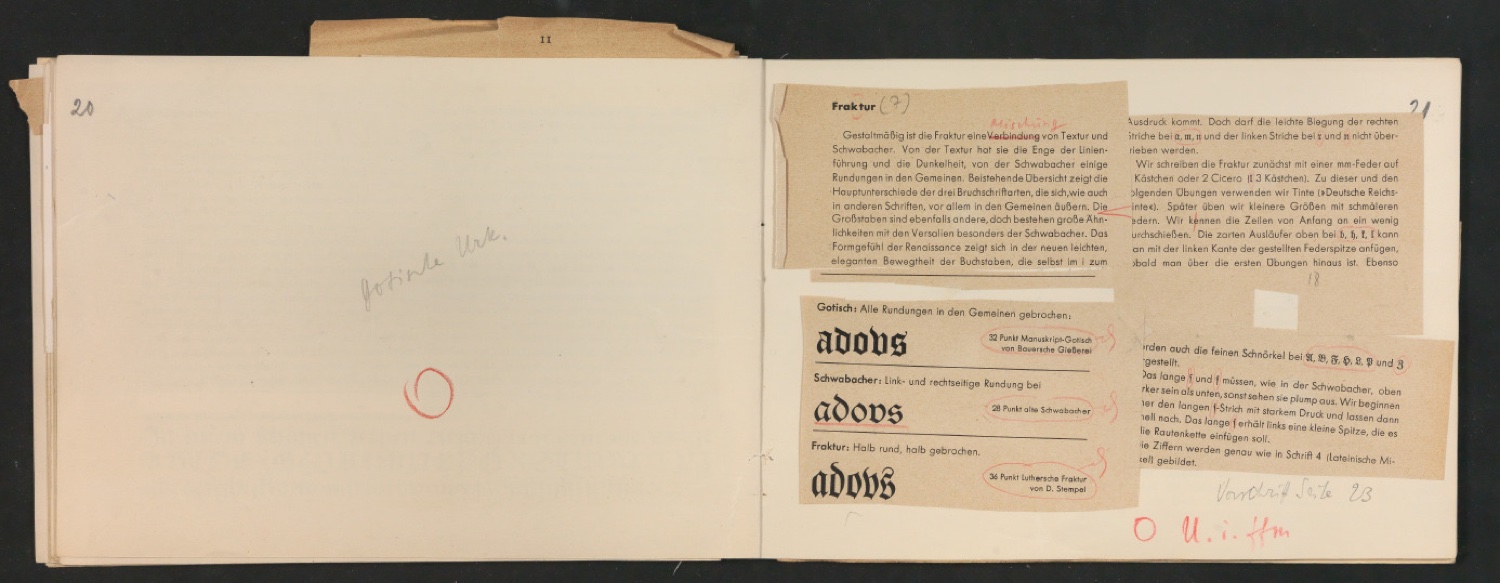Mappe mit Probedrucken und Entwürfen für Schriftschreiben für Setzer — Blatt 30