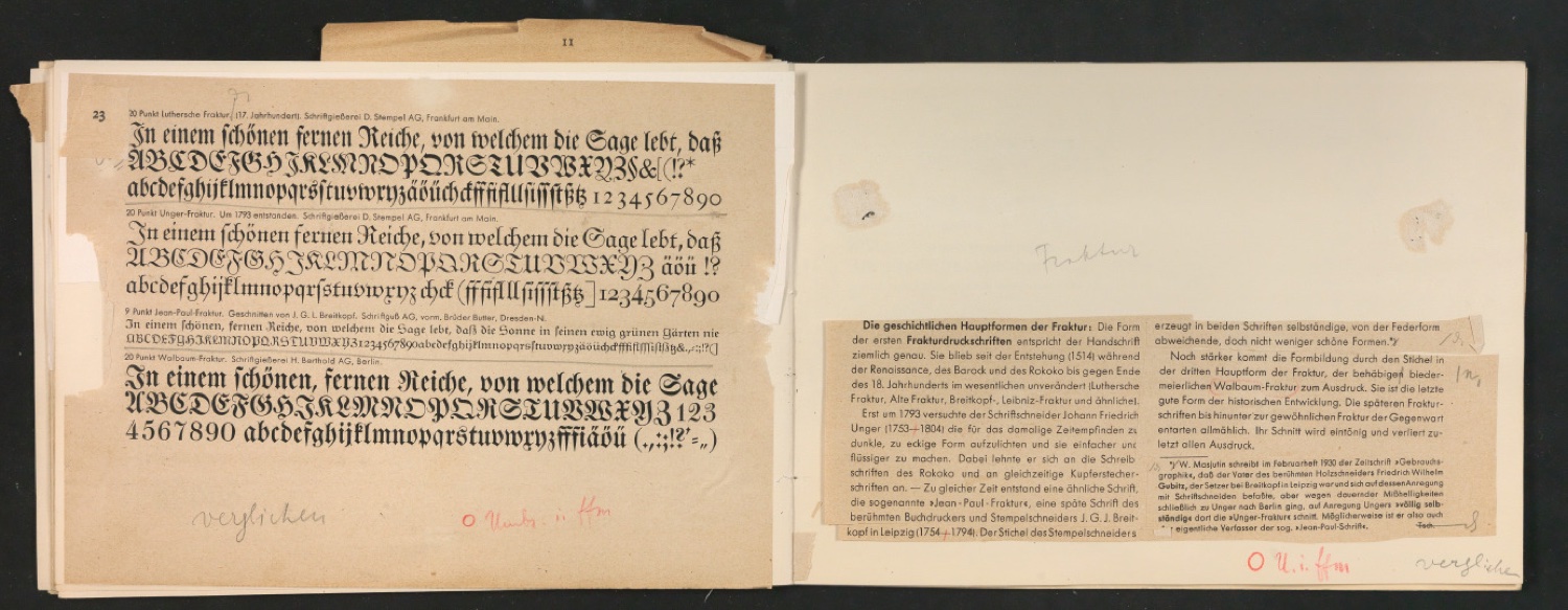 Mappe mit Probedrucken und Entwürfen für Schriftschreiben für Setzer — Blatt 31