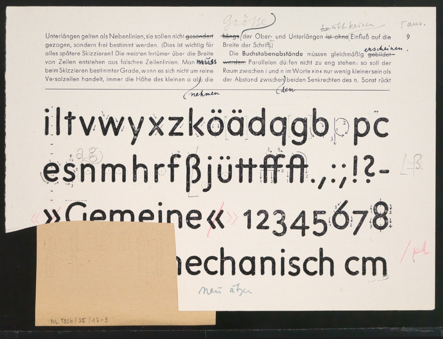 Mappe mit Probedrucken und Entwürfen für Schriftschreiben für Setzer — Blatt 37