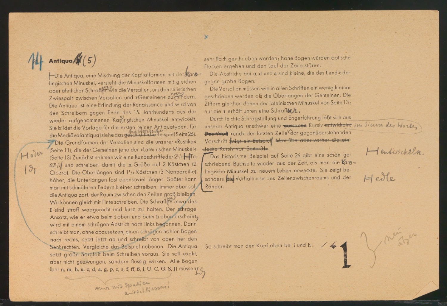 Mappe mit Probedrucken und Entwürfen für Schriftschreiben für Setzer — Blatt 42
