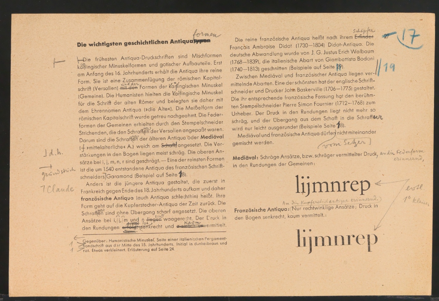 Mappe mit Probedrucken und Entwürfen für Schriftschreiben für Setzer — Blatt 46
