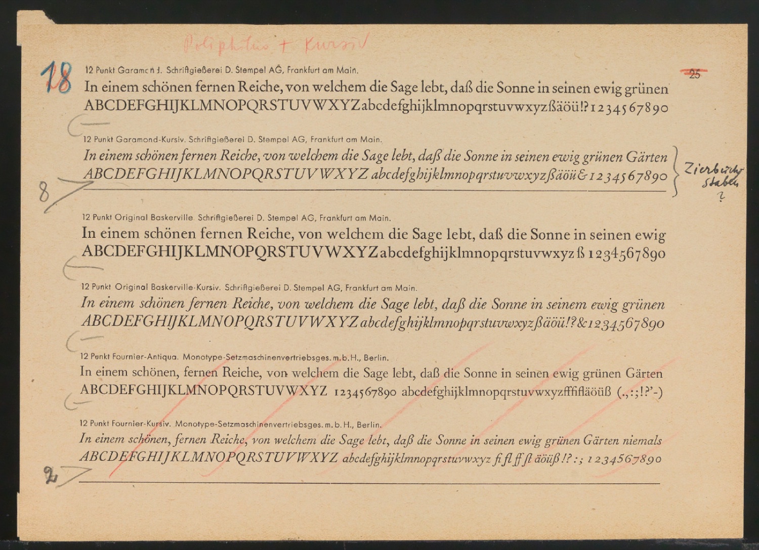 Mappe mit Probedrucken und Entwürfen für Schriftschreiben für Setzer — Blatt 48