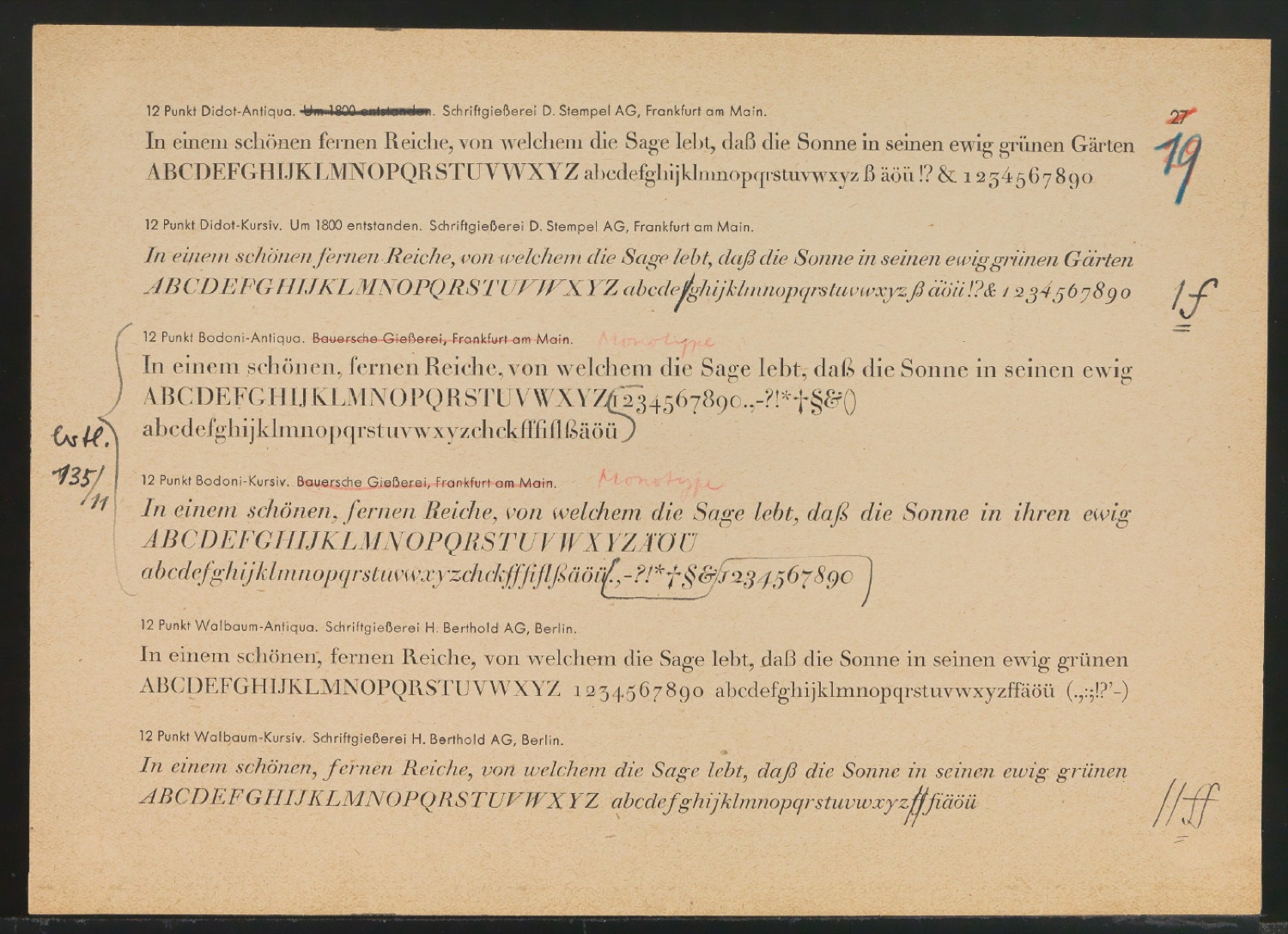 Mappe mit Probedrucken und Entwürfen für Schriftschreiben für Setzer — Blatt 50