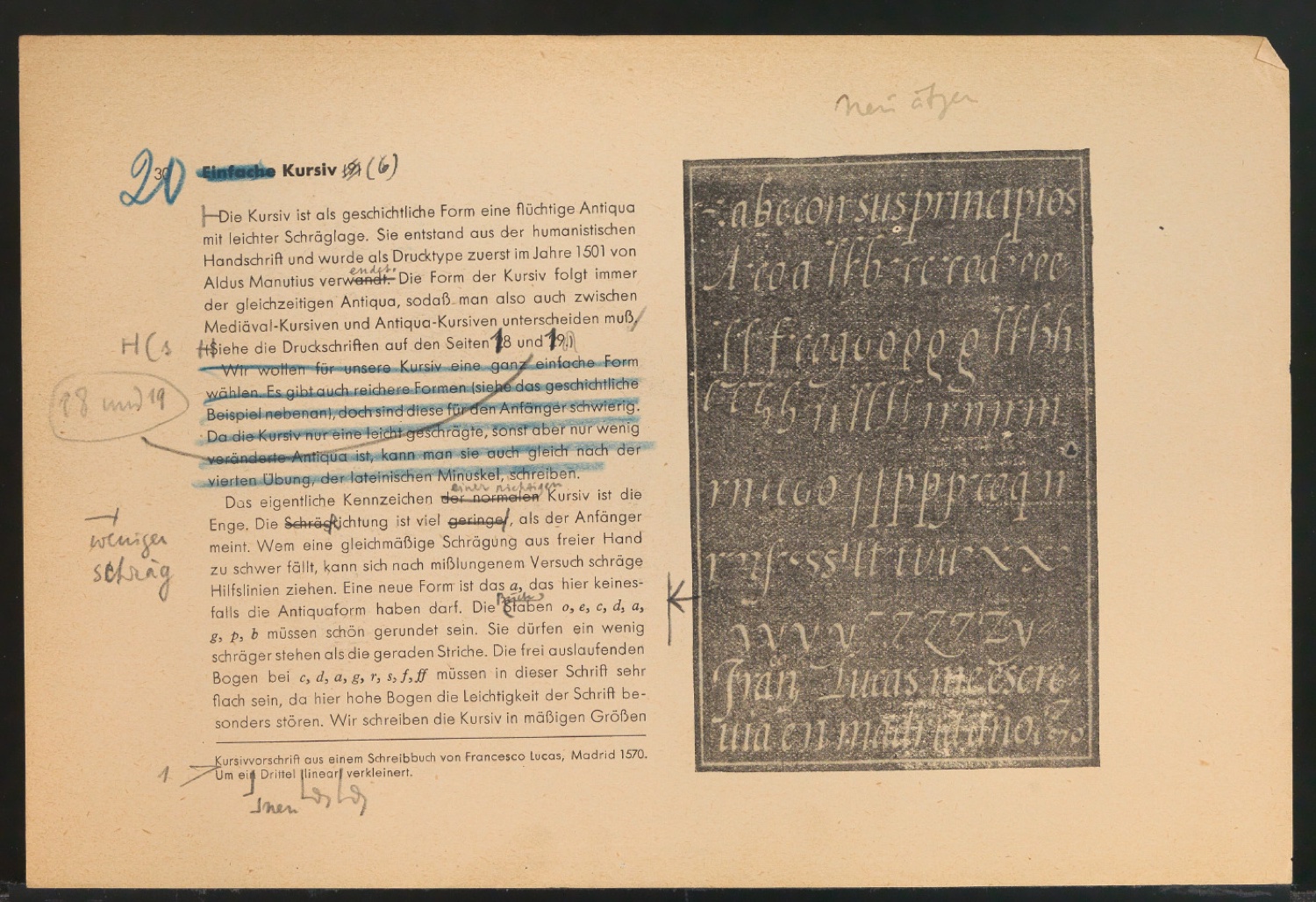 Mappe mit Probedrucken und Entwürfen für Schriftschreiben für Setzer — Blatt 52