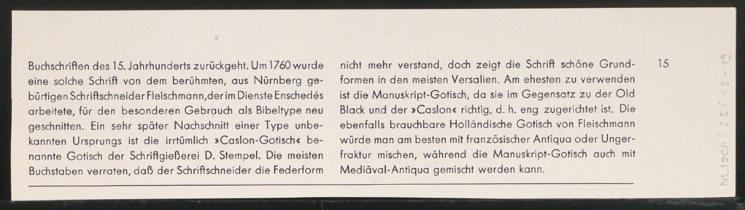 Mappe mit Probedrucken und Entwürfen für Schriftschreiben für Setzer — Blatt 57